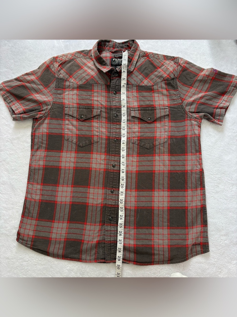 Filson Brown and Red Short-Sleeve Plaid Button-Up Shirt